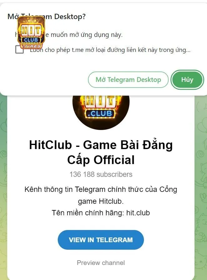 Cách thức liên hệ qua telegram của Hitclub
